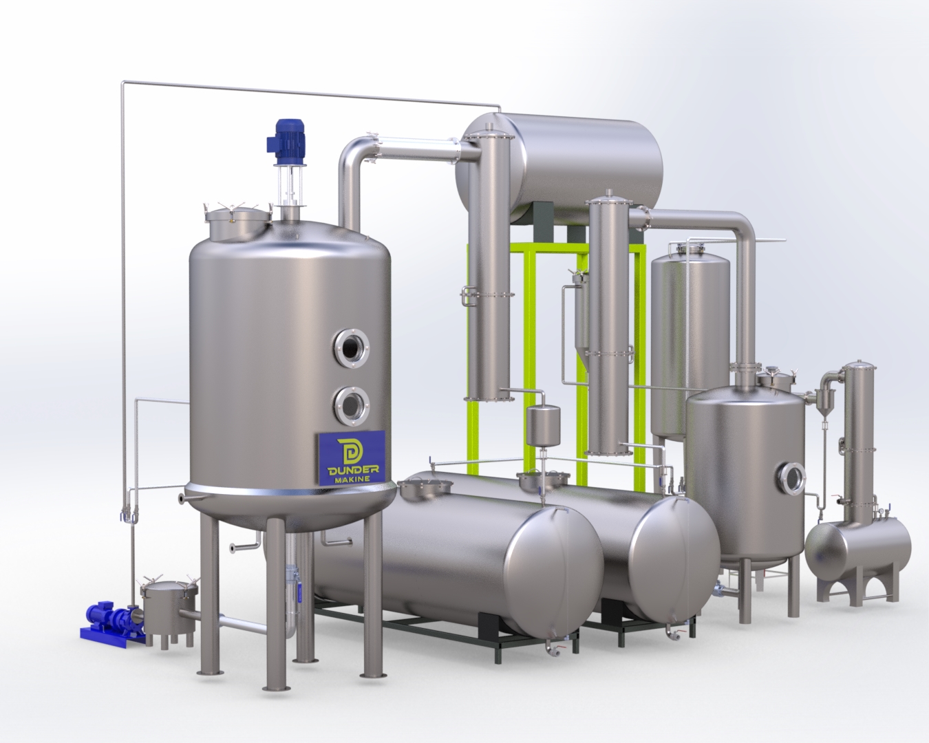 3D design of a vacuum evaporator with condenser and receiver tank